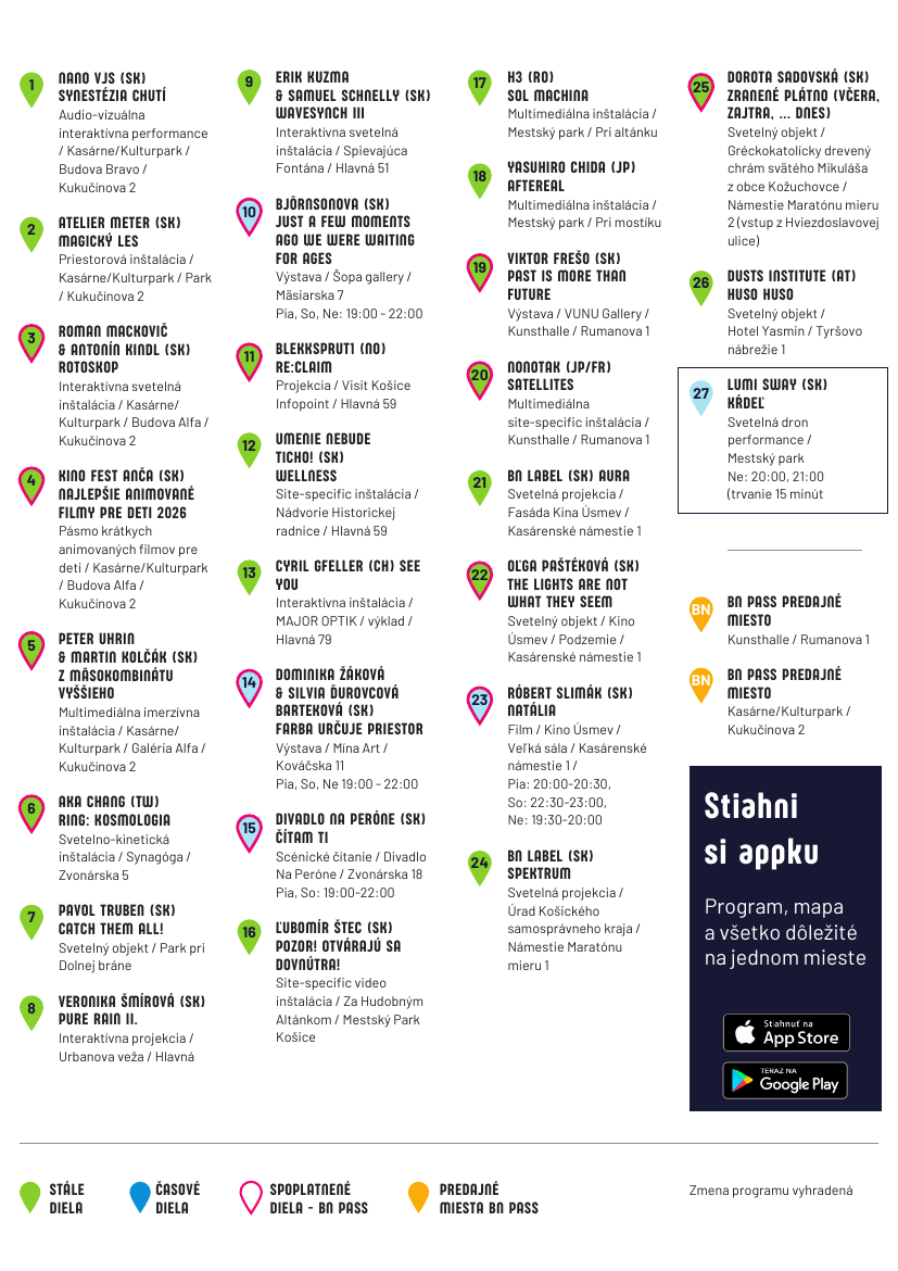 Program a zoznam umelcov — A4 na výšku